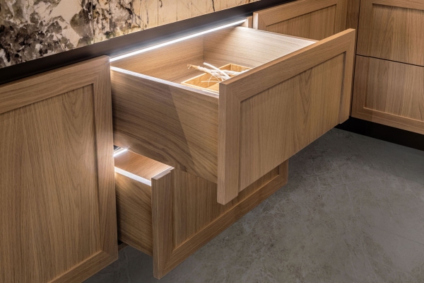 Modern Earth Tone Kitchen Side Drawer View - Modern Custom Cabinets by ErnestRust USA